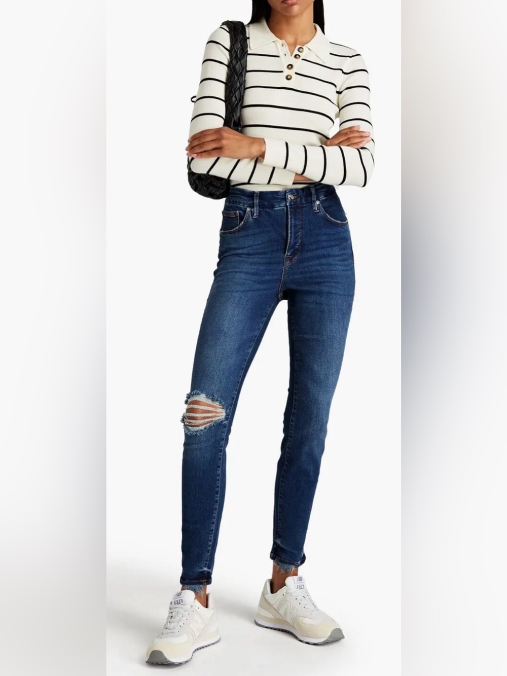 Good American Good Legs High-Rise Dark Blue distressed Skinny Stretchy Jeans 10